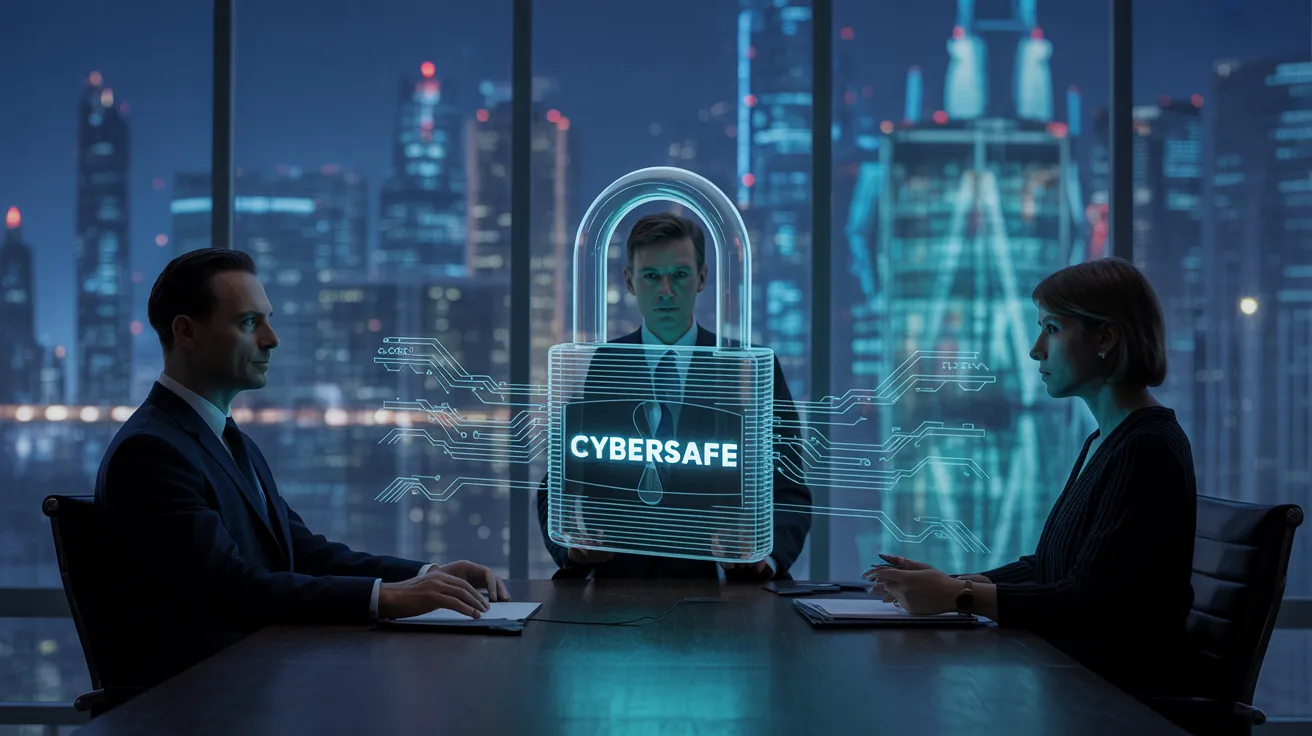 Futuristic corporate boardroom at night - CyberQuake