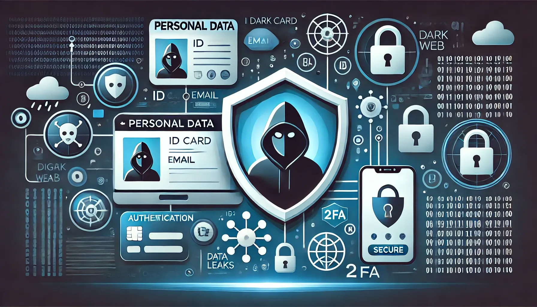 A professional horizontal 16_9 illustration representing cybersecurity for individuals. The image features elements such as a person shielding their p