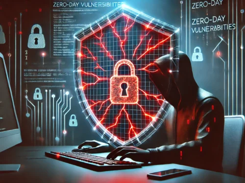 DALL·E 2024-12-04 18.54.01 - A conceptual cybersecurity-themed image for a blog post about zero-day vulnerabilities and their impact on small businesses. The image shows a futuris